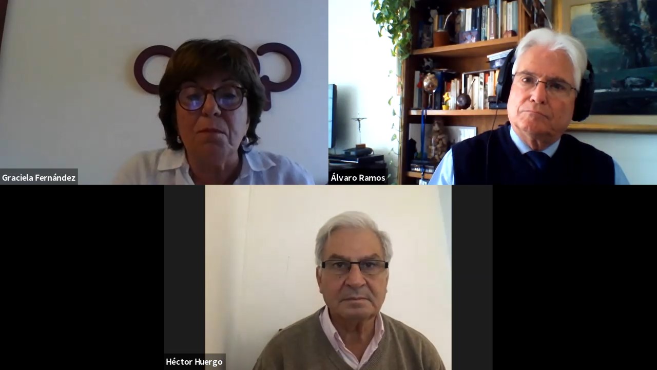 El webinar en el que participaron Graciela Fernández (arriba, izq.) y Álvaro Ramos (arriba, der.), fue moderado por el editor del suplemento rural del diario Clarín de Argentina, Héctor Huergo.