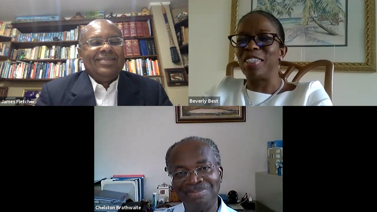 El webinar en el que participaron James Fletcher (arriba, izq.) y Chelston Brathwaite (abajo), fue moderado por la Directora de Relaciones Exteriores e Institucionales del IICA, Beverly Best.