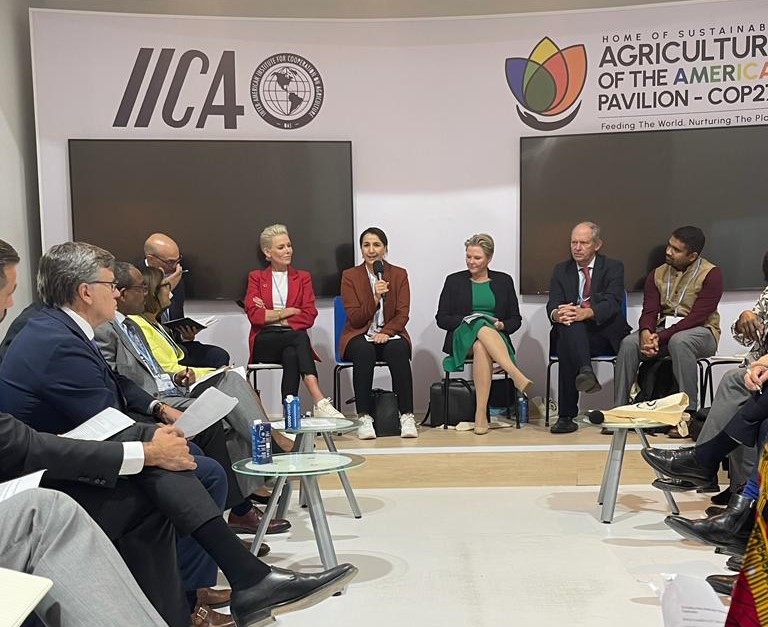 El encuentro, que congregó a representantes de más de 30 organizaciones globales, se realizó en el pabellón Casa de la Agricultura Sostenible de las Américas, instalado por el IICA en la COP27, que se convirtió en un gran punto de encuentro de altos funcionarios gubernamentales, organizaciones de la sociedad civil, asociaciones de agricultores y representantes del sector privado vinculados con la agro-producción sostenible.