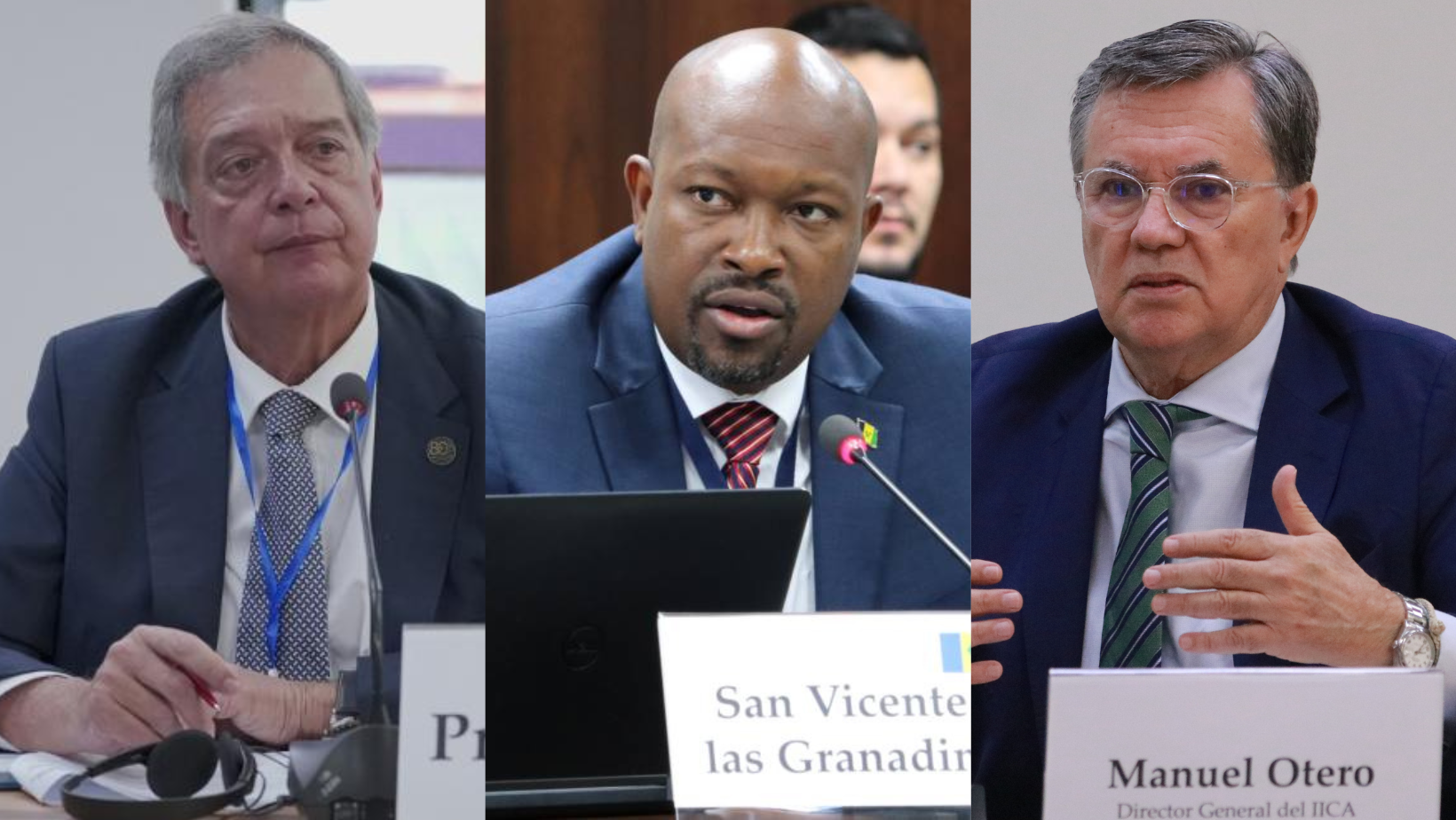 Fernando Mattos, ministro de Ganadería, Agricultura y Pesca de Uruguay; Saboto Caesar, ministro de Agricultura de San Vicente y las Granadinas; y Manuel Otero, Director General del IICA.