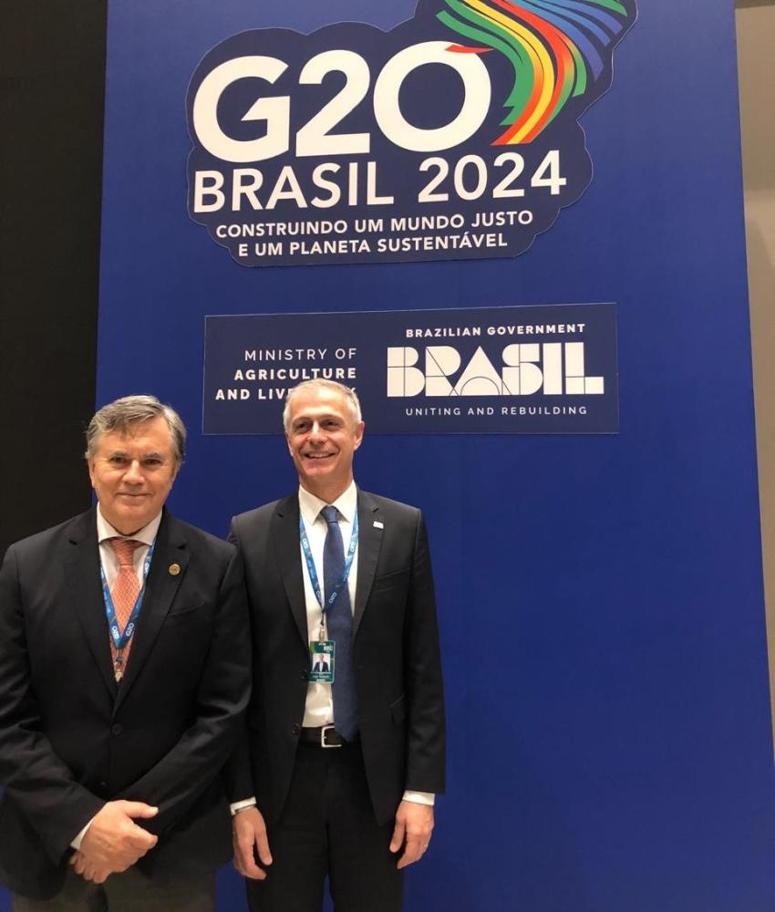 En la cita ministerial de Agricultura del G20, Manuel Otero también se reunió con Livio Tedeschi, presidente de BASF Agricultural Solutions, Chairman de CropLife International y copresidente del Grupo de Trabajo sobre Agricultura y Sistemas Alimentarios Sostenibles del B20.