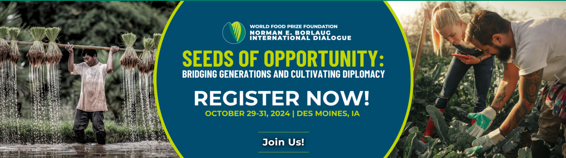 El evento es organizado por la Fundación World Food Prize (WFP) en Des Moines, Iowa.